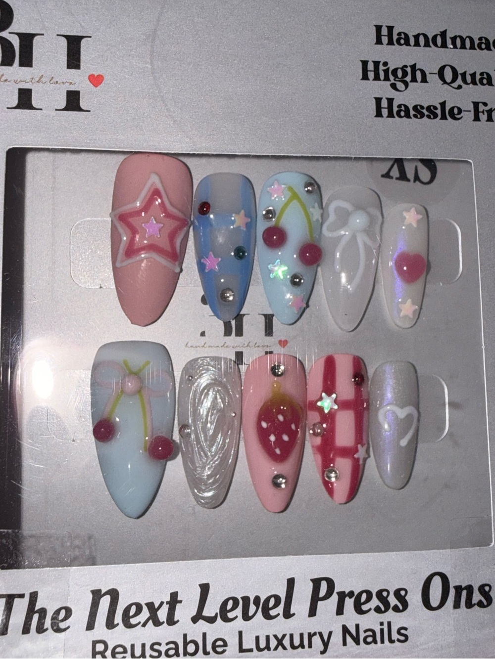 3H The Next Level Press Ons - Pastel Cherry/Strawberry Reusable Nails